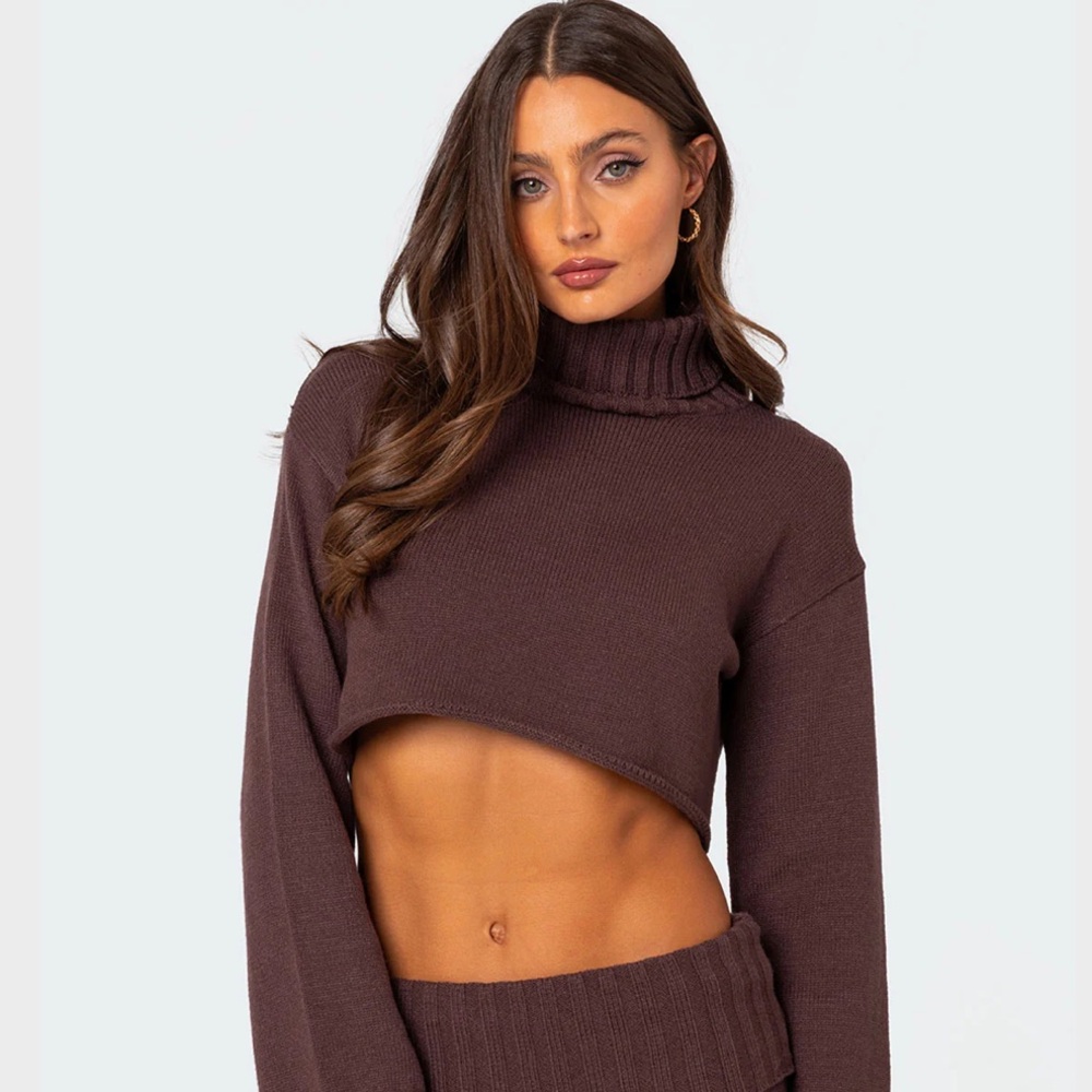 Edikted Espresso Cropped Turtleneck Sweater NWT